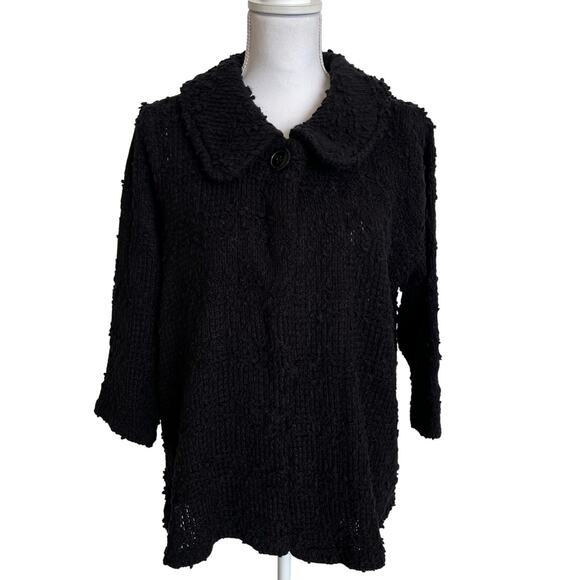 CJ Banks Cardigan Jacket Size X/14W Black Boucle' Collar Nubby Knit Sweater NWT - Picture 2 of 5